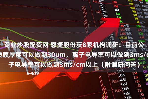 专业炒股配资网 恩捷股份获8家机构调研：目前公司的硫化物固态电解质膜厚度可以做到30um，离子电导率可以做到3ms/cm以上（附调研问答）